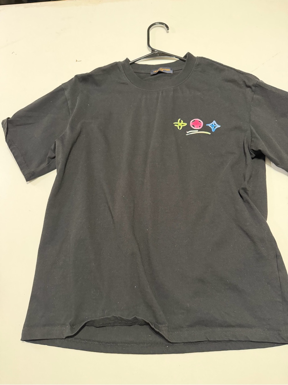 LV Black Graphic Tee with Colorful Icons